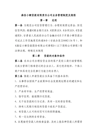 小额贷款有限责任公司业务管理制度及规程