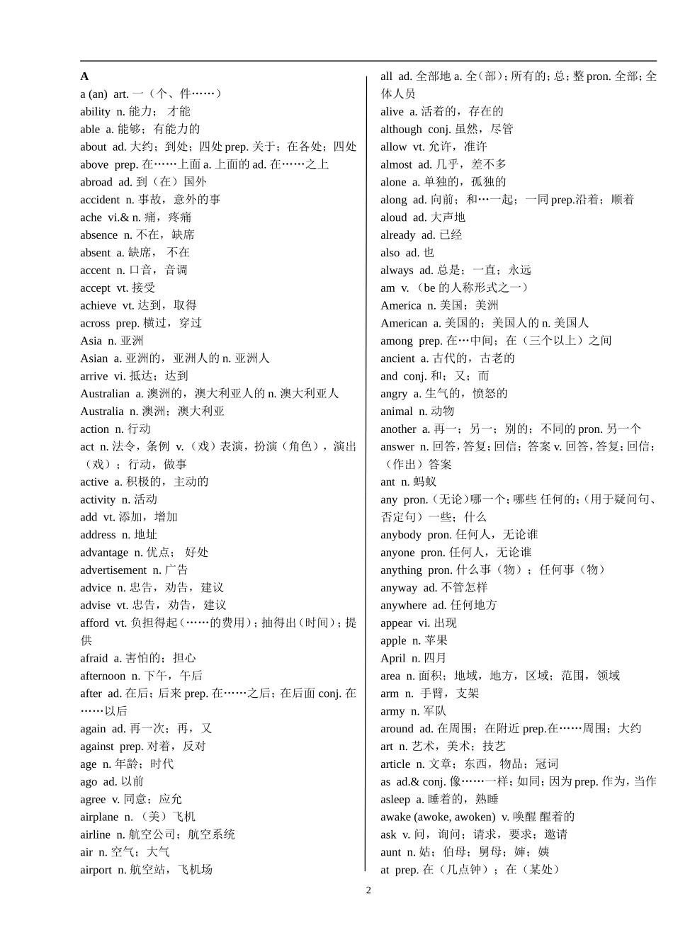 中考英语词汇表(1600词汇+词组)_第2页