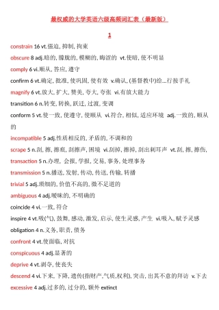 最权威的大学英语六级高频词汇表(最新版)