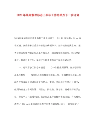2020年某局意识形态上半年工作总结及下一步计划