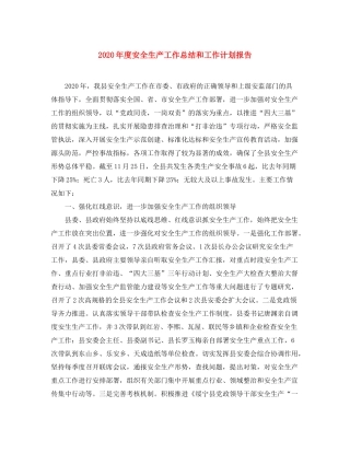 2020年度安全生产工作总结和工作计划报告