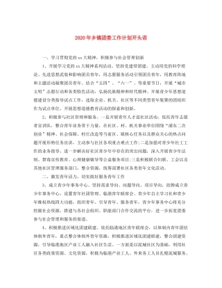 2020年乡镇团委工作计划开头语