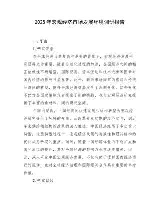 2025年宏观经济市场发展环境调研报告