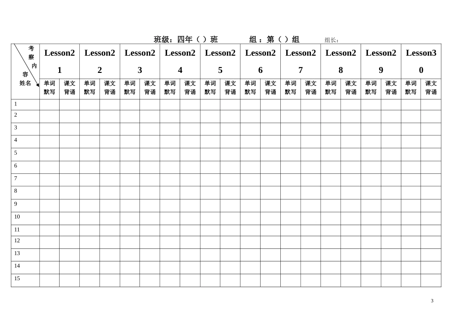 小学英语学习分组背诵表格_第3页
