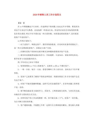 2020年销售人员工作计划范文