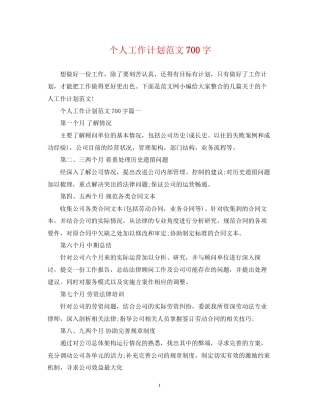 个人工作计划范文700字