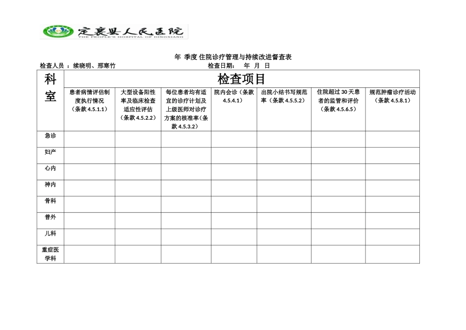 住院诊疗管理与持续改进督查表_第1页