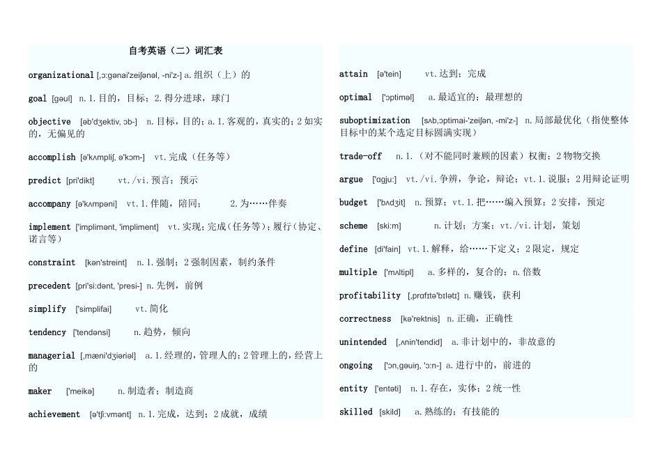 自考英语二词汇表_第1页