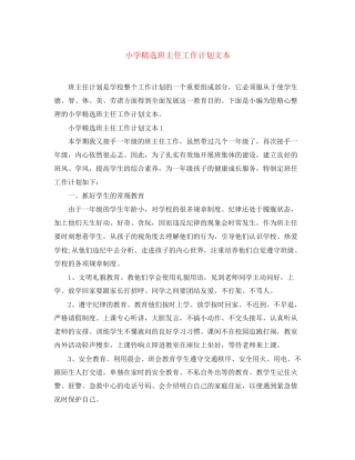 小学精选班主任工作计划文本