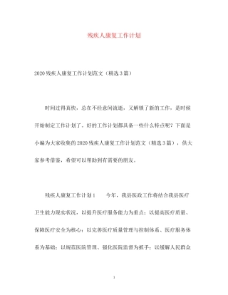 残疾人康复工作计划