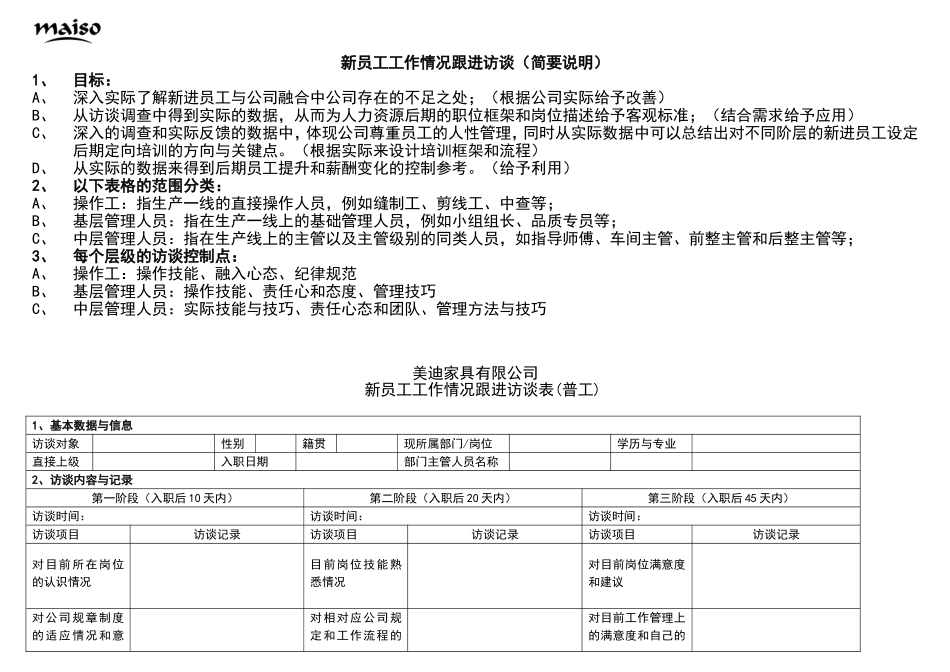 新员工工作情况跟进访谈表1_第1页