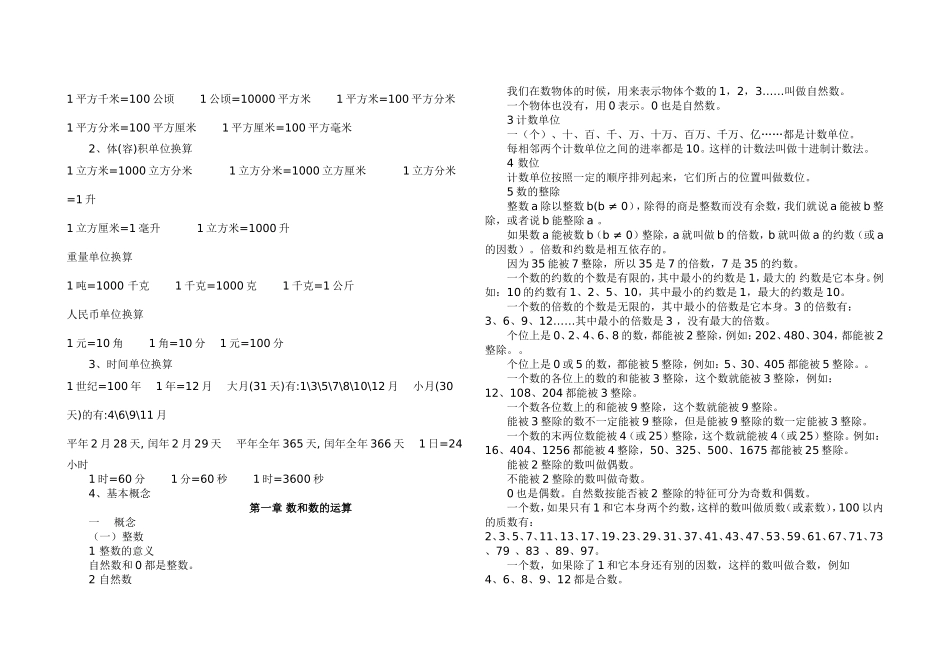 小学六年级数学毕业班考试复习知识点_第2页