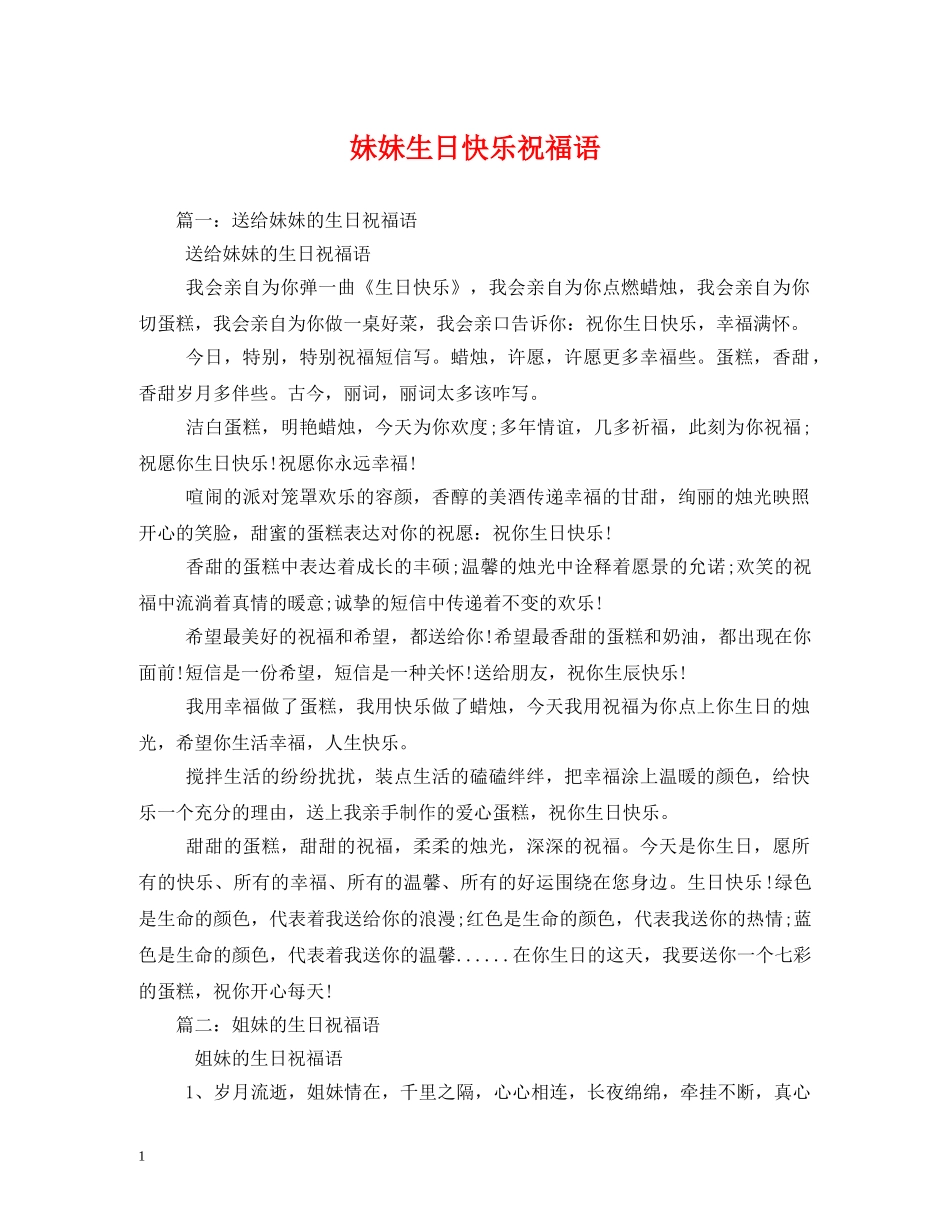 妹妹生日快乐祝福语 _第1页