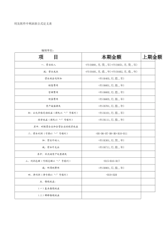 用友软件中利润表公式定义表