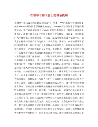 在领导干部大会上的讲话提纲 