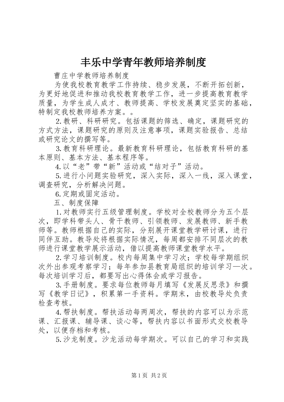 丰乐中学青年教师培养制度_第1页