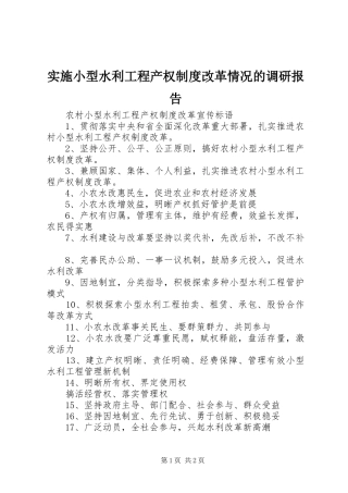 实施小型水利工程产权制度改革情况的调研报告