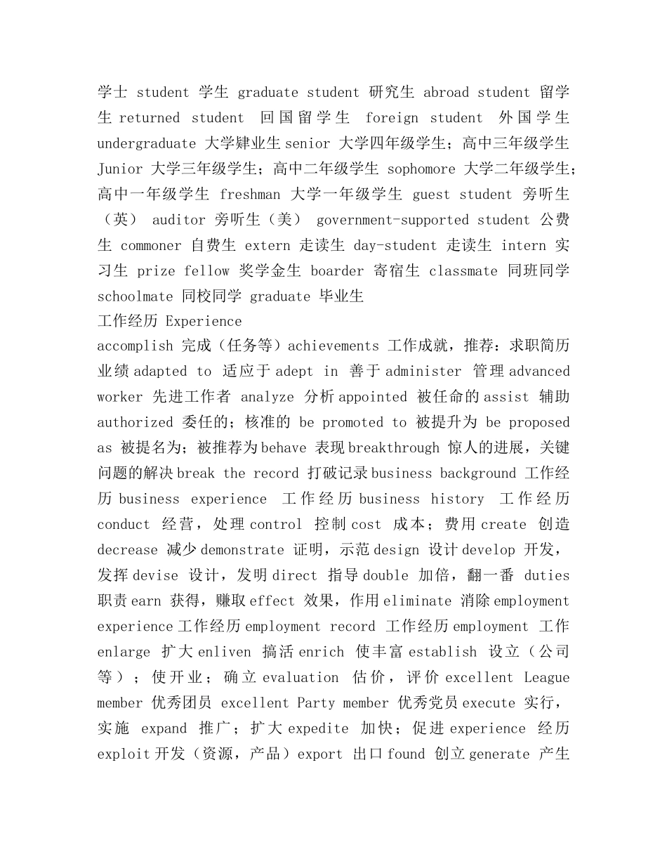 英文简历常用词汇(全)(1) _第3页