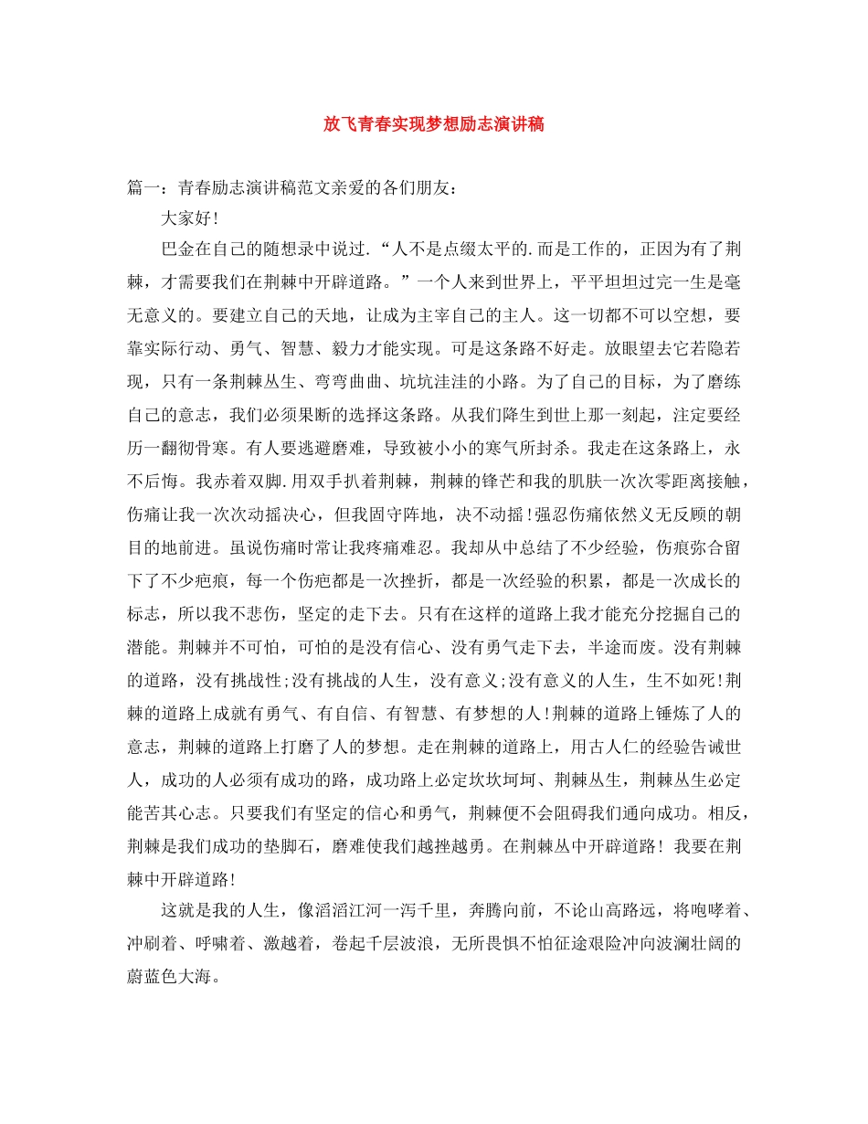 放飞青春实现梦想励志演讲稿 _第1页