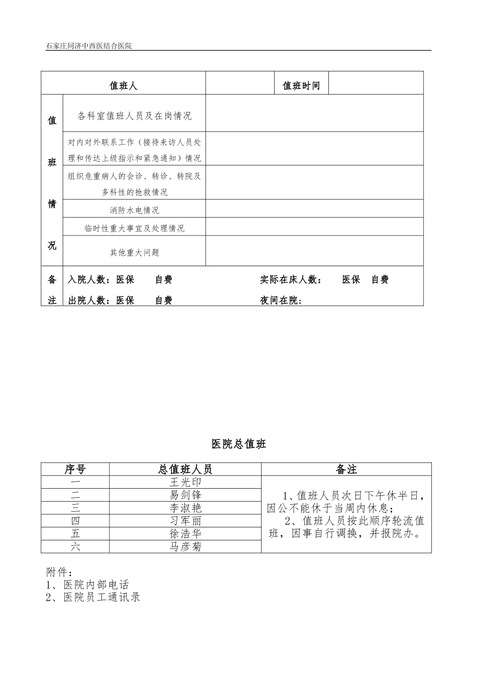 医院总值班制度及表格_第3页