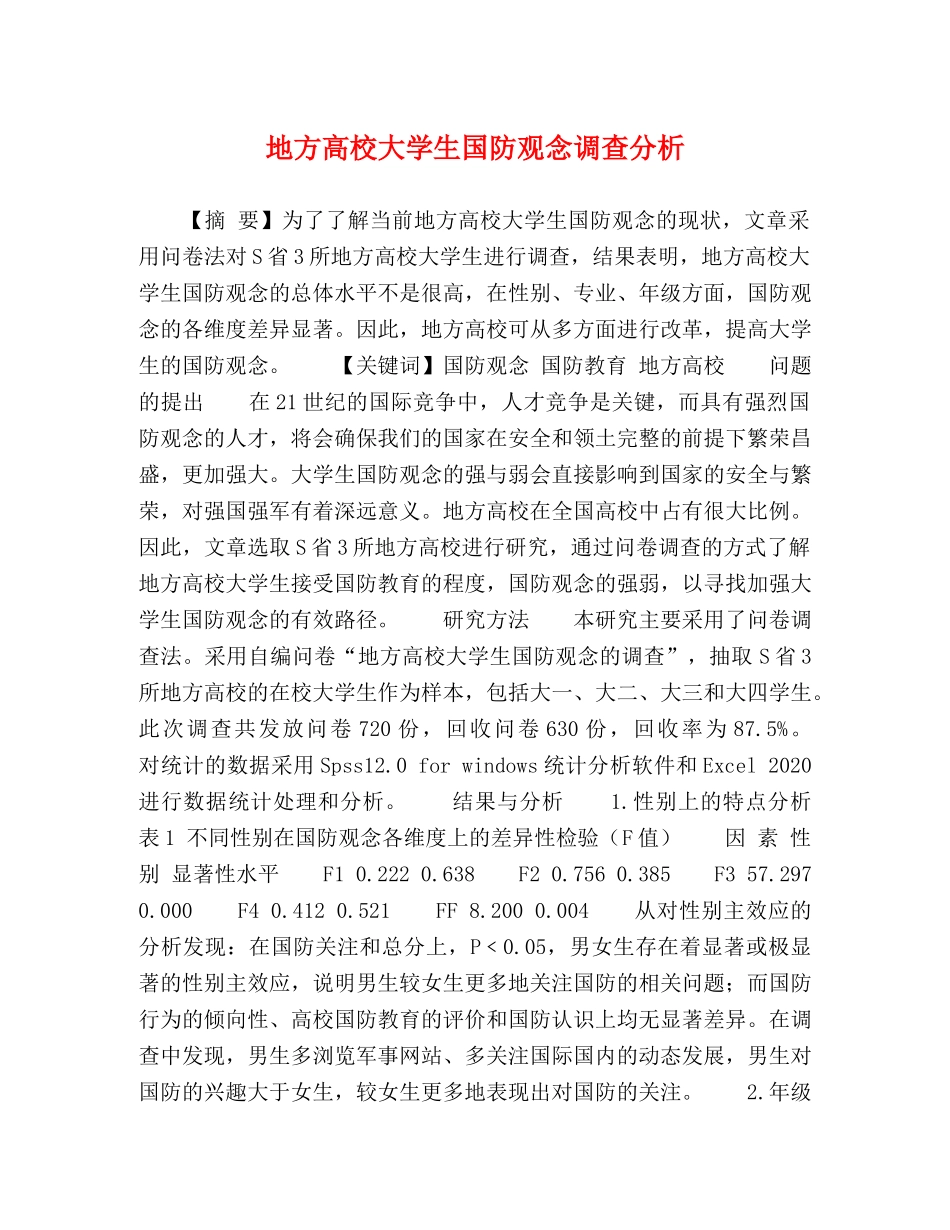 节日讲话-地方高校大学生国防观念调查分析 _第1页
