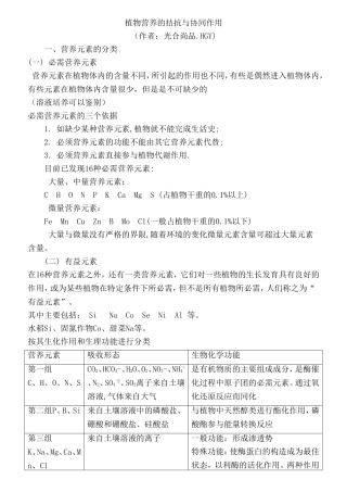 植物营养元素的拮抗与协同