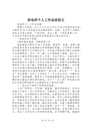 供电所个人工作总结范文
