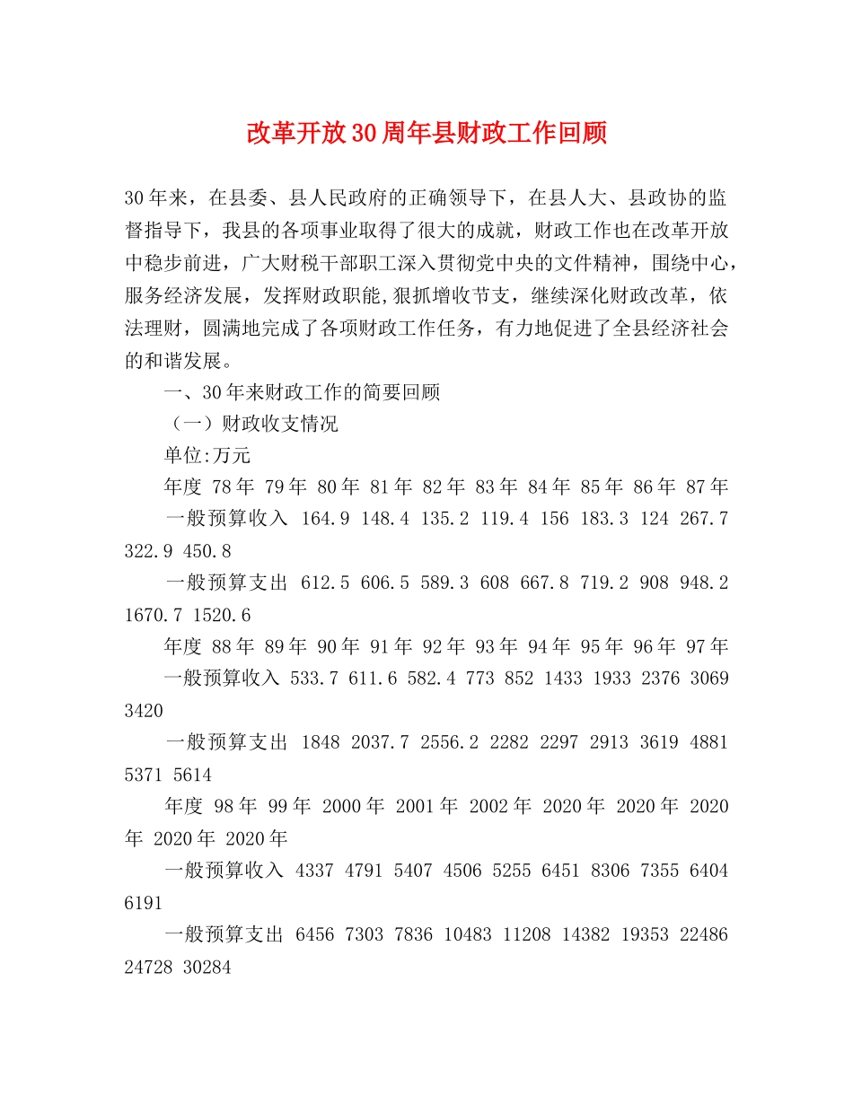 改革开放30周年县财政工作回顾 _第1页
