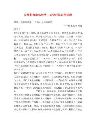 发展村级集体经济  加快村民自治进程 