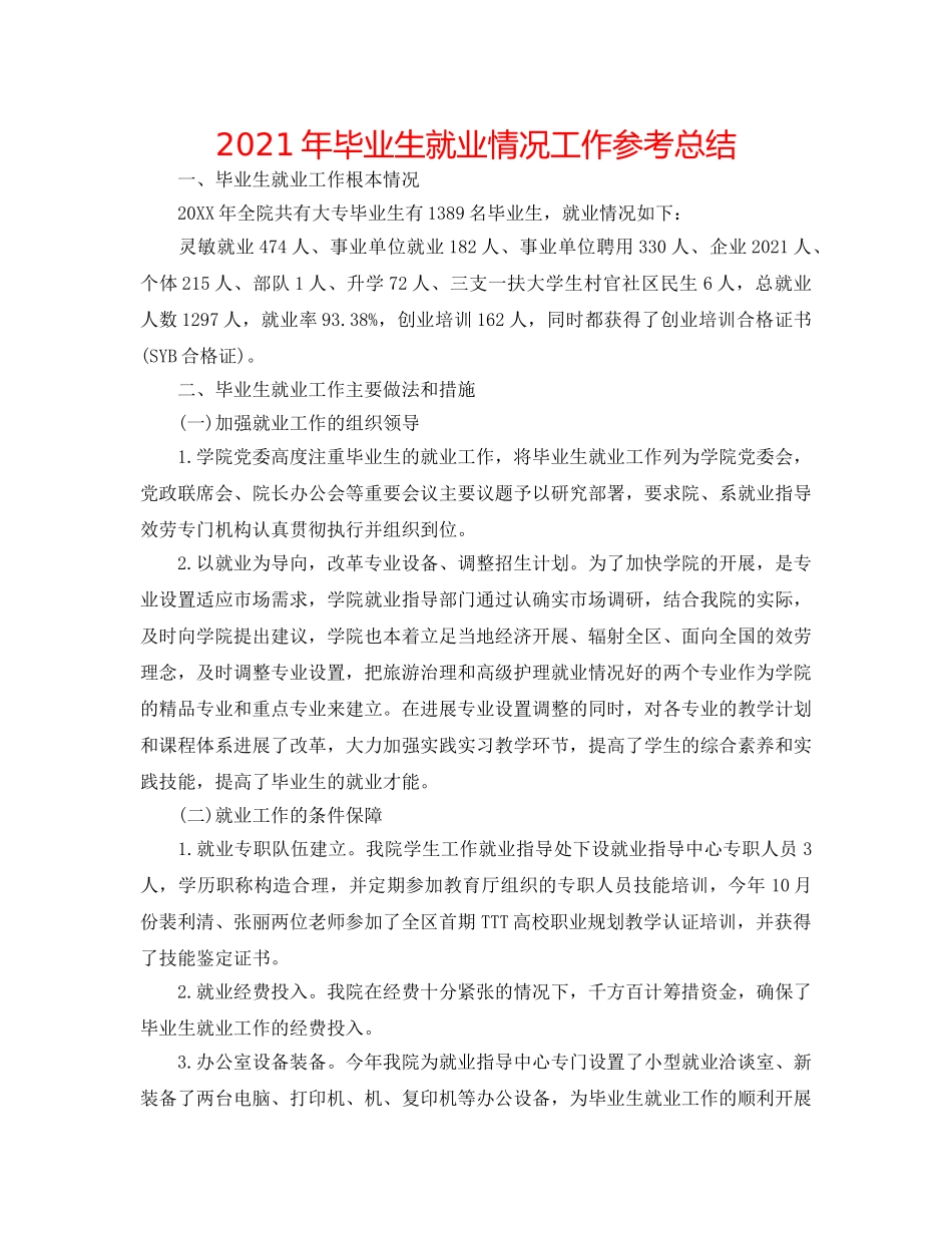 2024年毕业生就业情况工作参考总结 _第1页