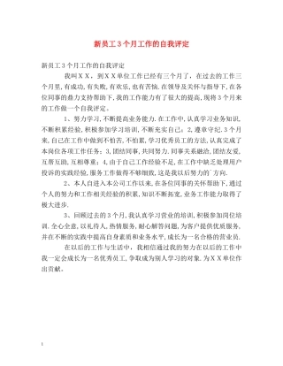 新员工3个月工作的自我评定 