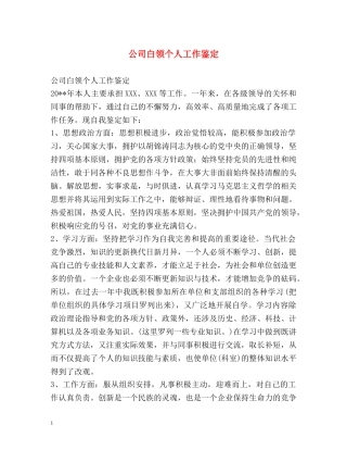 公司白领个人工作鉴定 