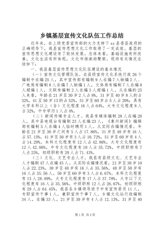 乡镇基层宣传文化队伍工作总结