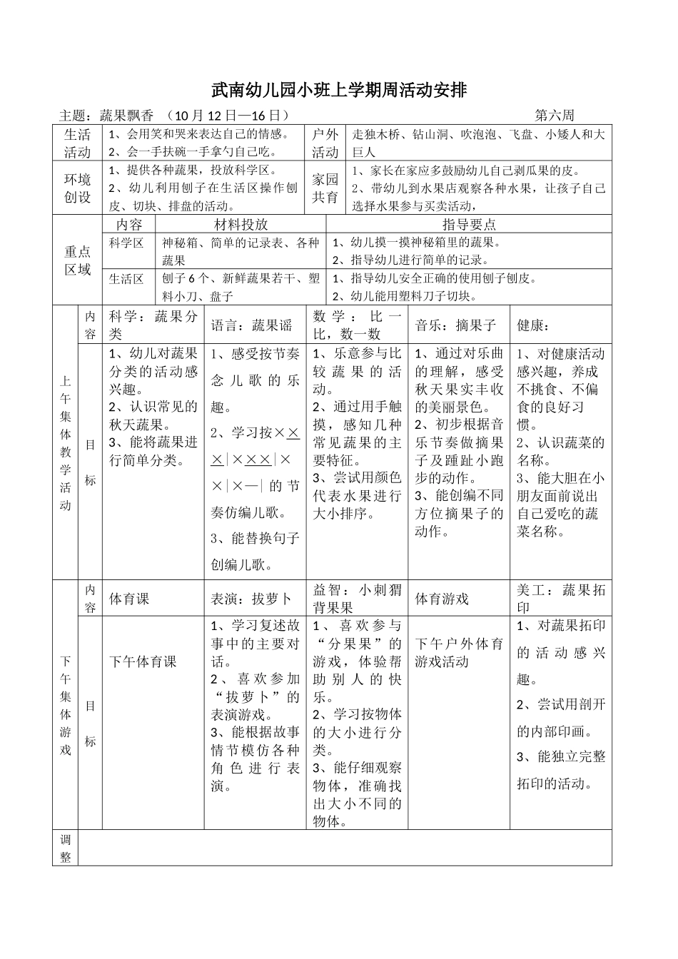 幼儿园小班第六周周计划_第1页