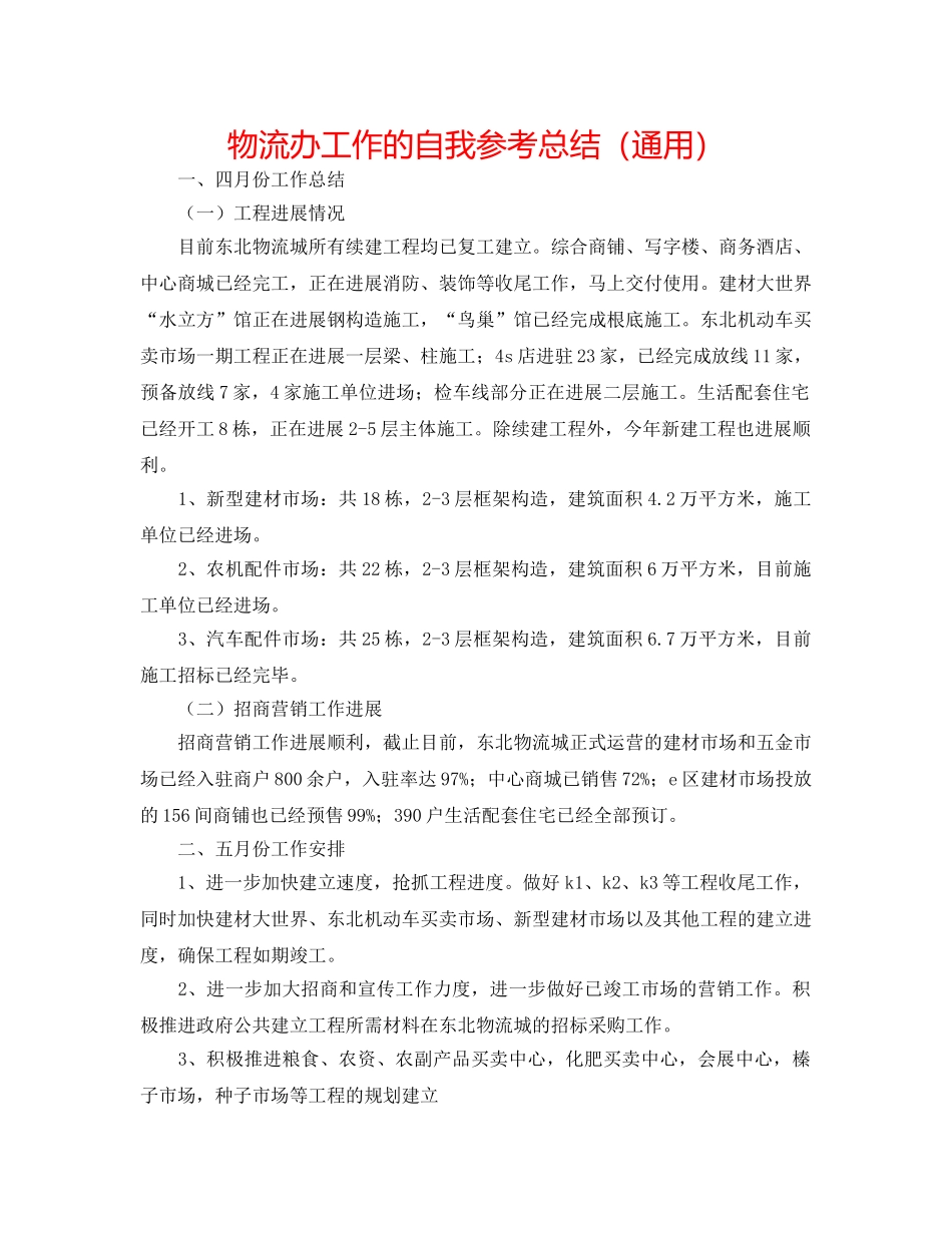 物流办工作的自我参考总结（通用） _第1页