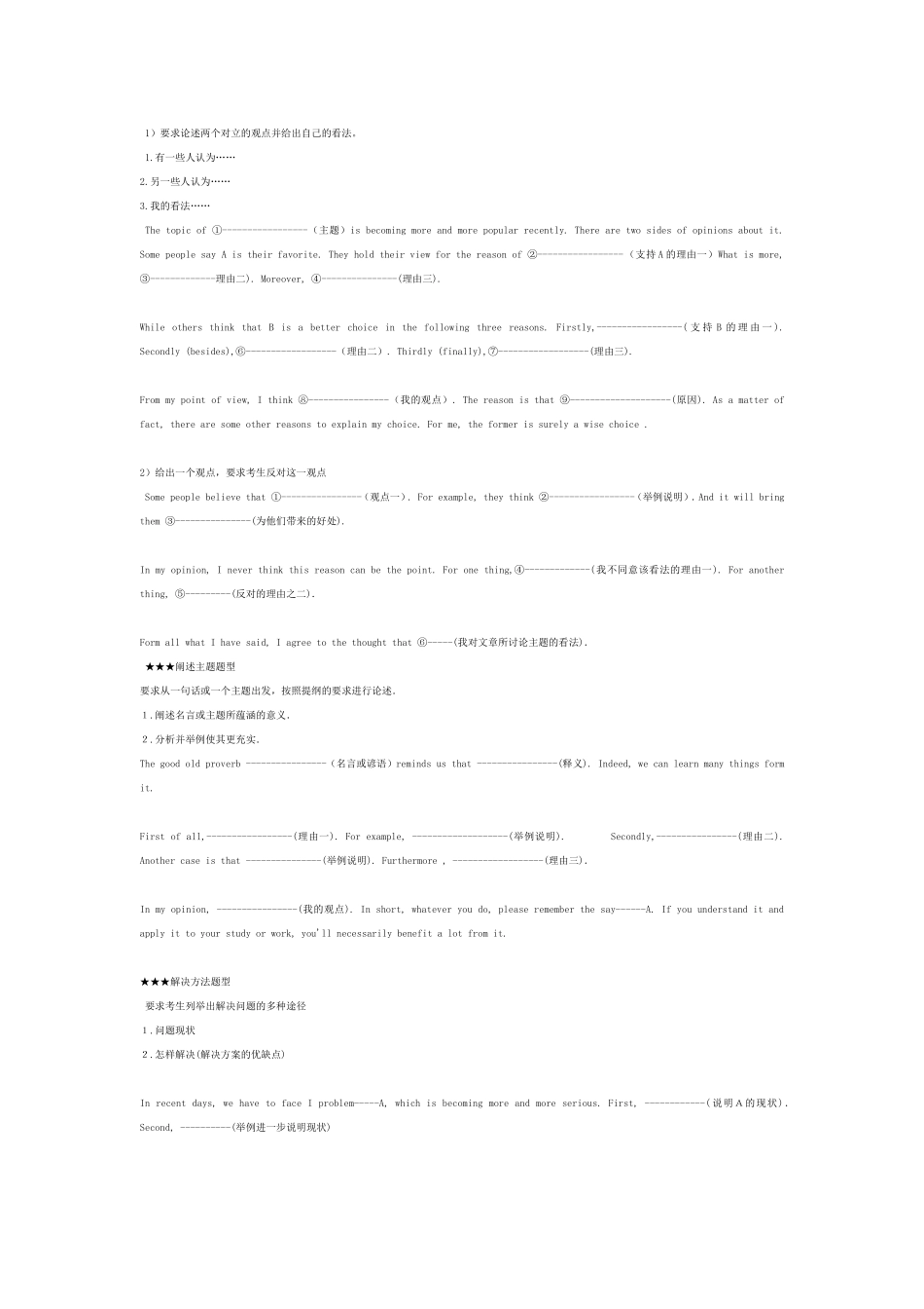 自学考试英语(二)作文模板_第1页