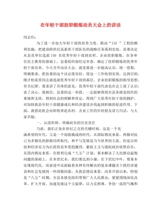 在年轻干部挂职锻炼动员大会上的讲话 