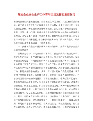 煤炭企业安全生产工作青年团员发挥的重要作用 