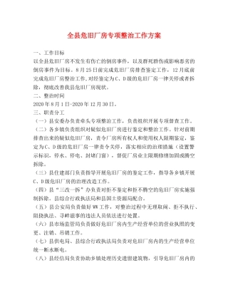 全县危旧厂房专项整治工作方案 