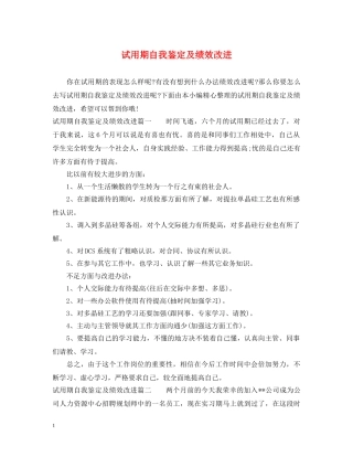 试用期自我鉴定及绩效改进 