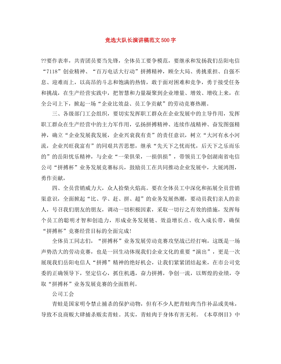 竞选大队长演讲稿范文500字 _第1页