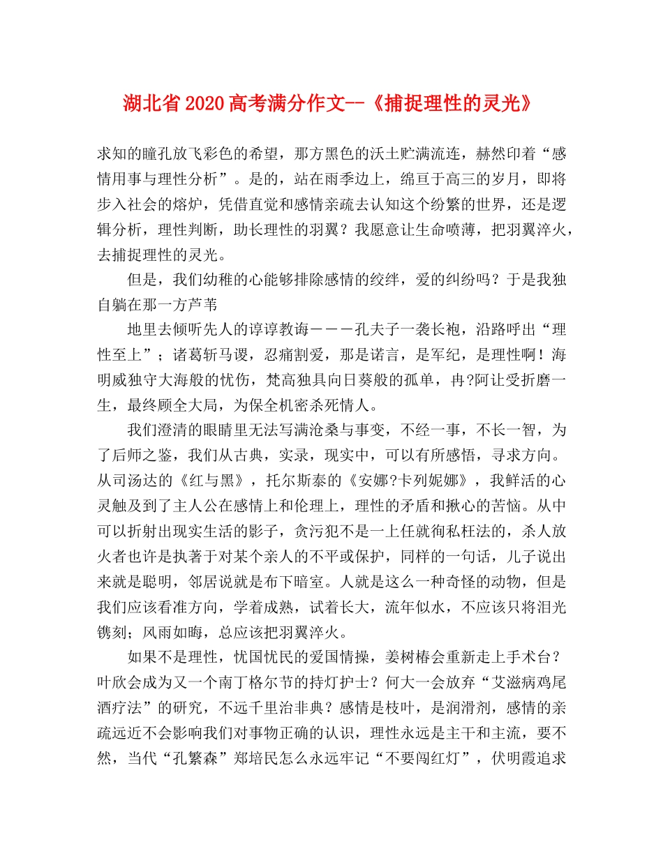 湖北省2024高考满分作文--《捕捉理性的灵光》 _第1页