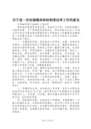 关于进一步加强集体林权制度改革工作的意见