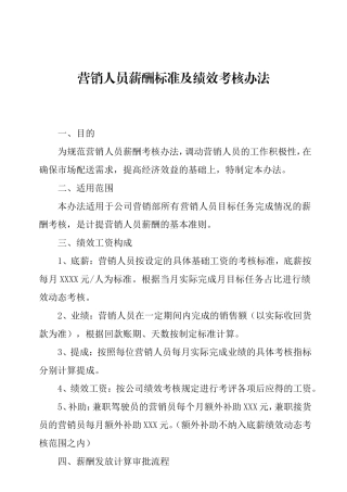 营销人员薪酬标准及绩效考核办法