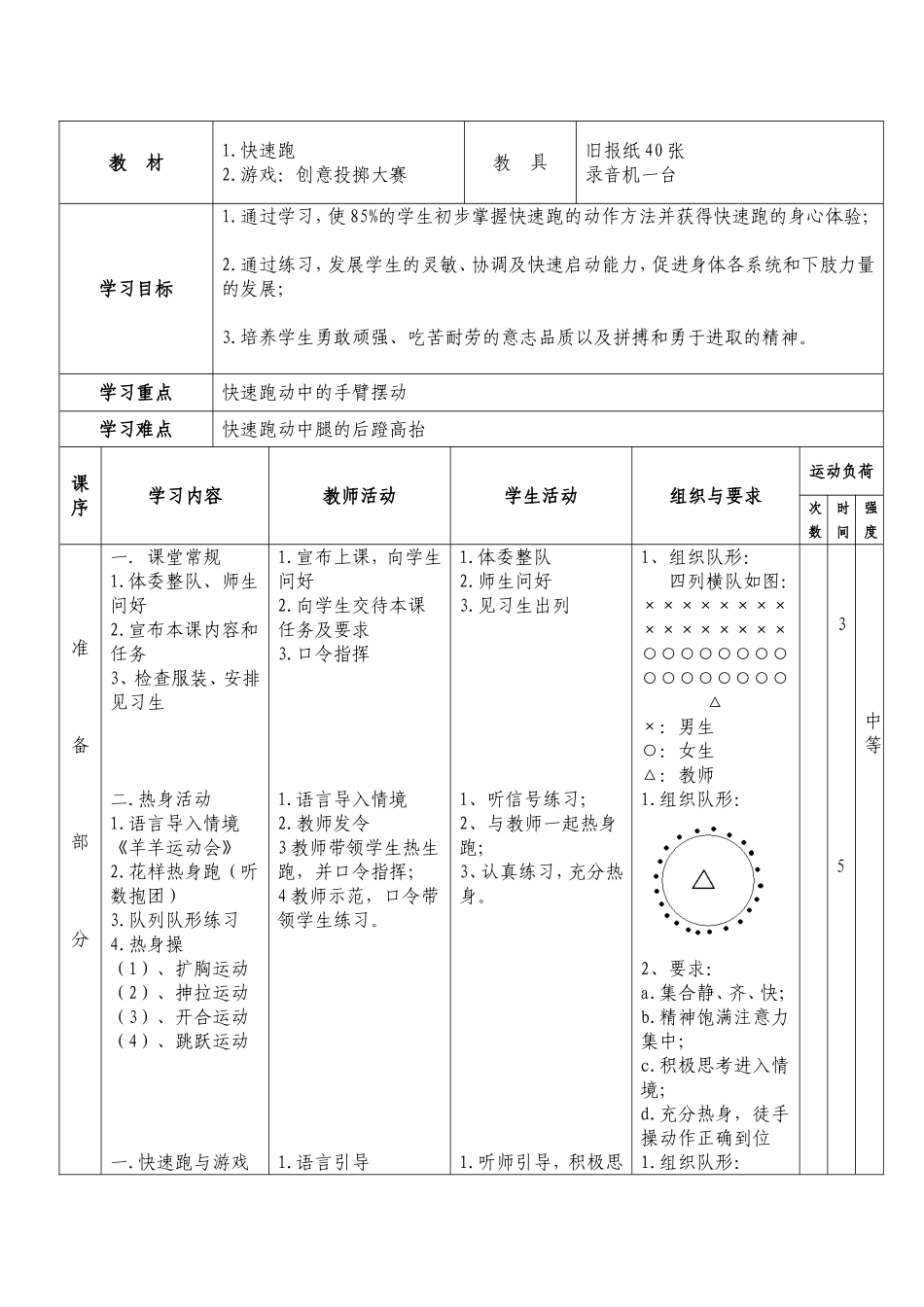 小学体育(水平二)《快速跑》教学设计_第2页