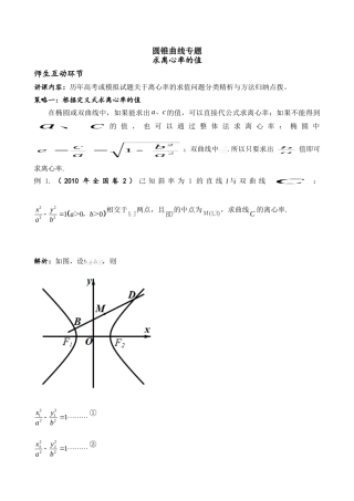 圆锥曲线专题(求离心率的值、离心率的取值范围)