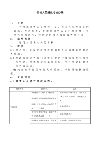 销售人员绩效考核办法