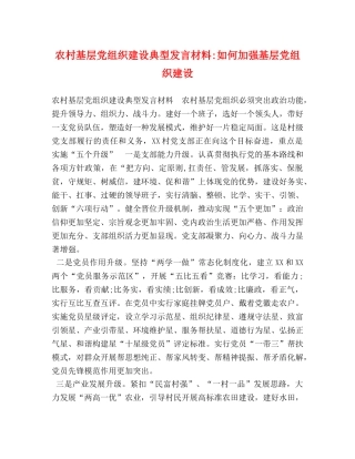农村基层党组织建设典型发言材料-如何加强基层党组织建设 