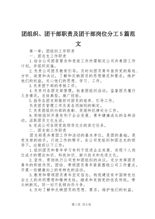 团组织、团干部职责及团干部岗位分工5篇范文