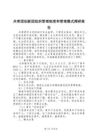 共青团创新团组织管理制度和管理模式凋研报告
